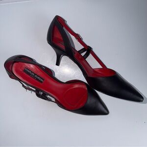 Charles Jourdan | Paris Fortune Womens Black Strappy Heels red interior Size 10